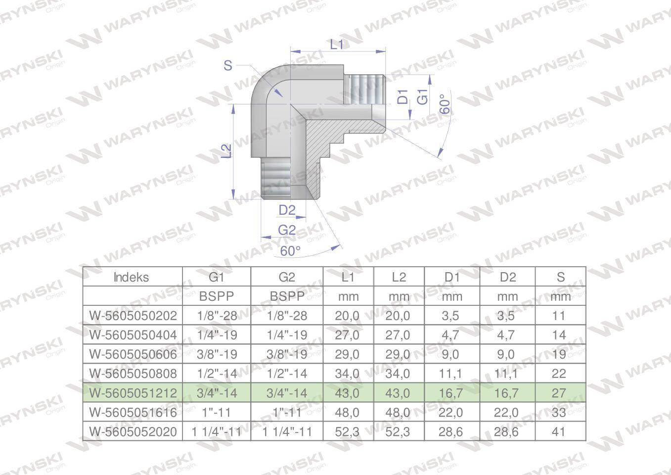 Kolanko hydrauliczne calowe BB 3/4" BSP (XW) Waryński 2szt W-5605051212
