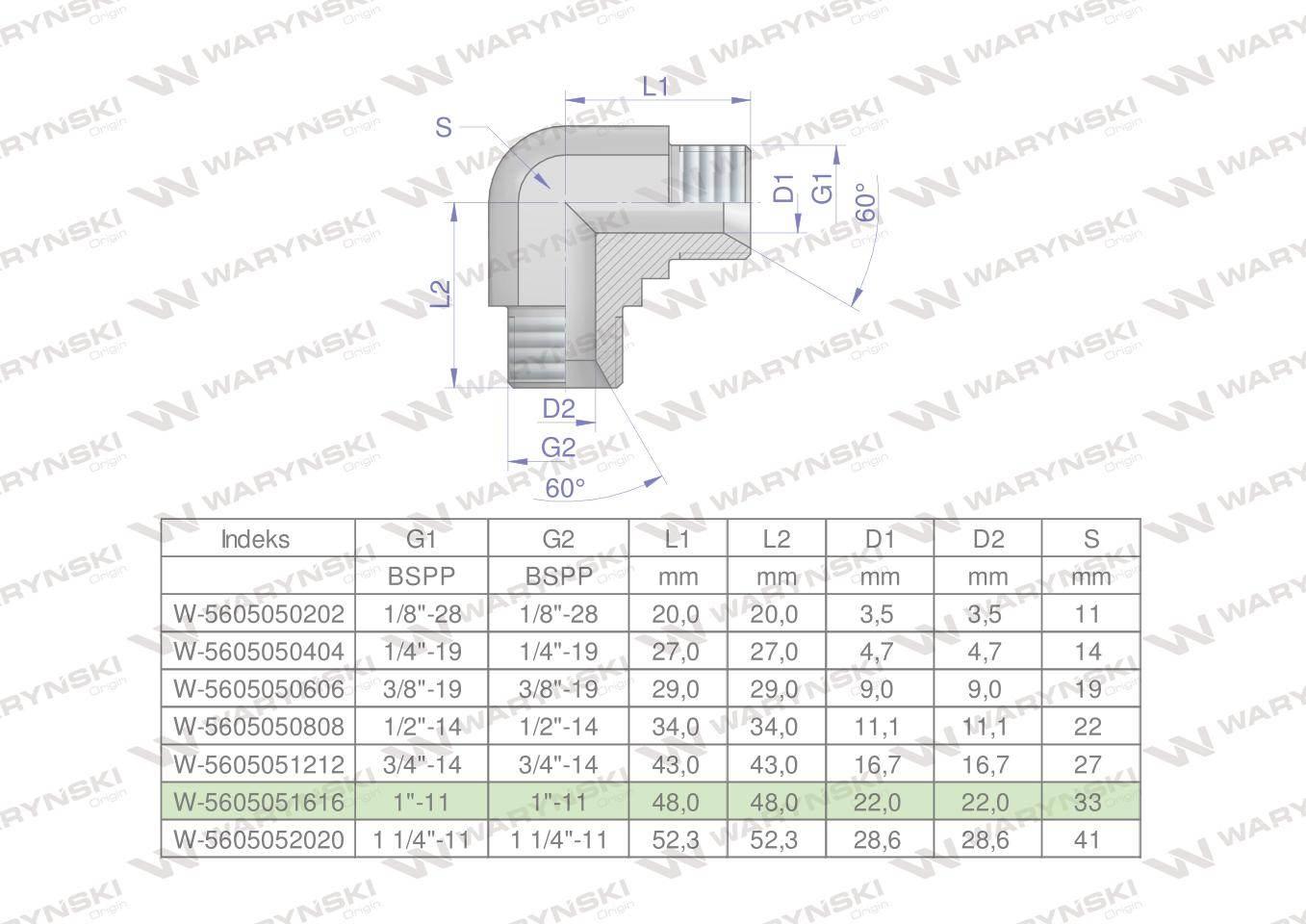 Kolanko hydrauliczne calowe BB 1" BSP (XW) Waryński W-5605051616