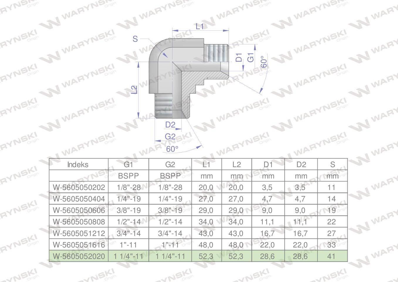 Kolanko hydrauliczne calowe BB 1 1/4" BSP (XW) Waryński W-5605052020
