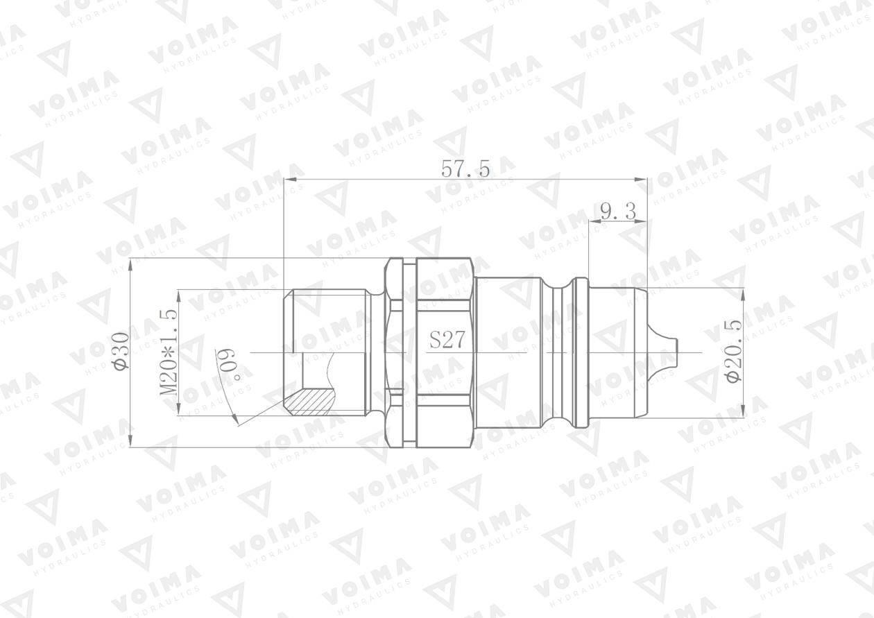 Szybkozłącze hydrauliczne wtyczka EURO M20x1.5 GZ (9100820W) VOIMA V-M20WT - zdjęcie 2