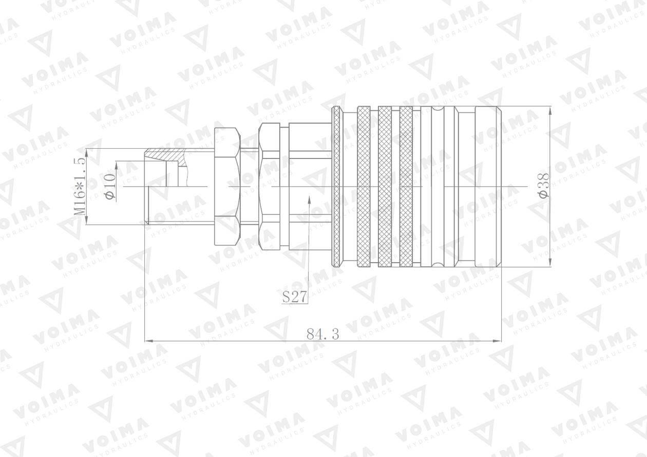 Szybkozłącze hydrauliczne gniazdo EURO M16x1.5 GZ Push-pull long (9100816GL - zdjęcie 2
