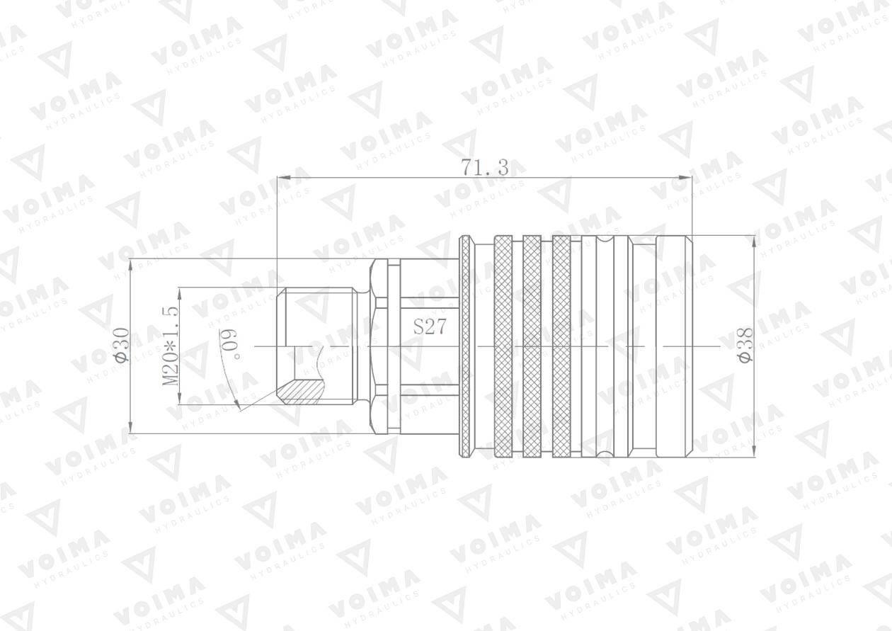Szybkozłącze hydrauliczne gniazdo EURO M20x1.5 GZ Push-pull (9100820G) VOIM - zdjęcie 2