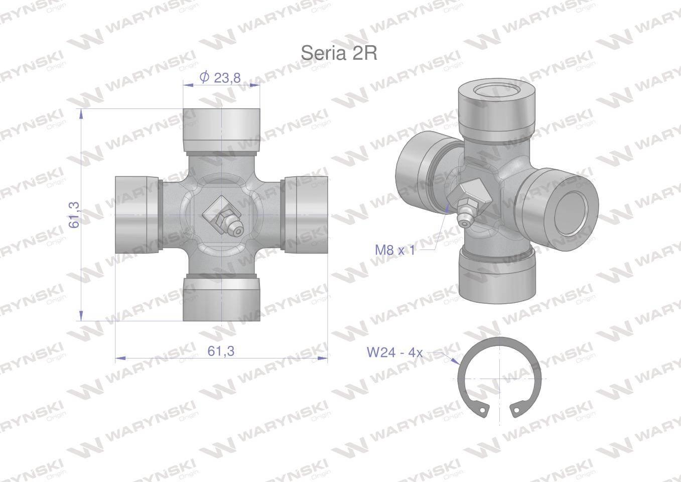 Krzyżak wału 23.80x61.3 Seria 2R Waryński W219201 WR219201 - zdjęcie 2