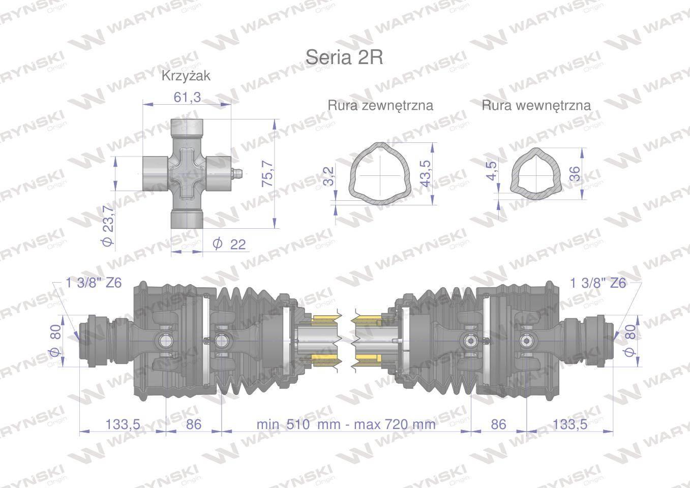 Wał przegubowo-teleskopowy 510-720mm 270Nm szerokokątny z dwóch stron CE se - zdjęcie 3
