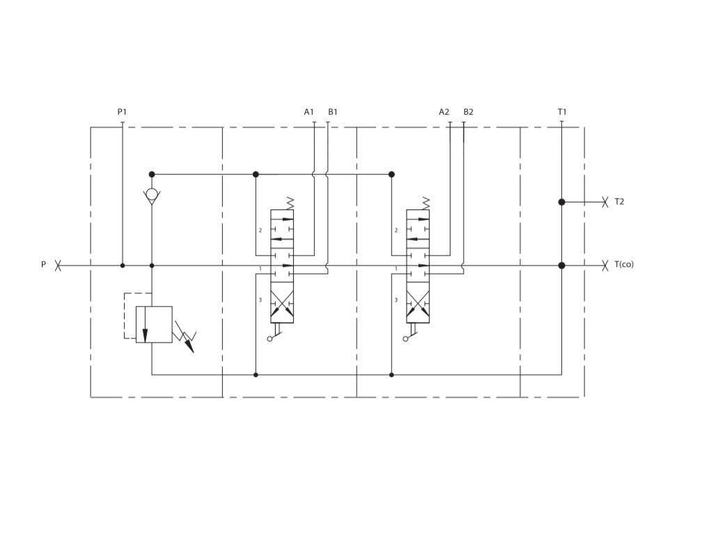 Rozdzielacz hydrauliczny (80 l/m) 2 sekc. ster. ręczno elektryczne 24 VDC