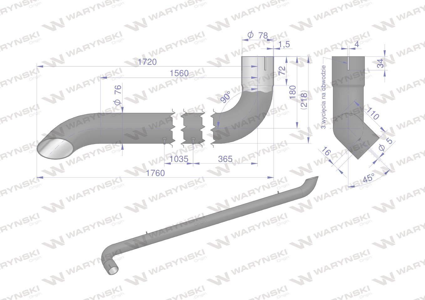 Tłumik rura wydechu AL164277 John Deere WARYŃSKI AL155688W - zdjęcie 3