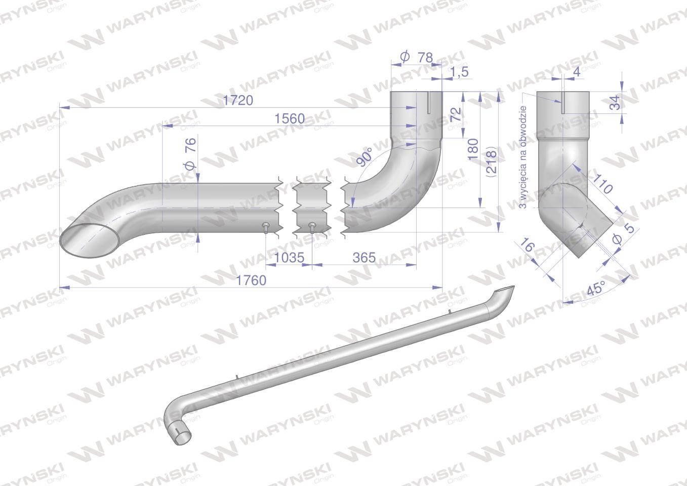 Tłumik rura wydechu inox AL164277 John Deere WARYŃSKI AL155688.1W - zdjęcie 3