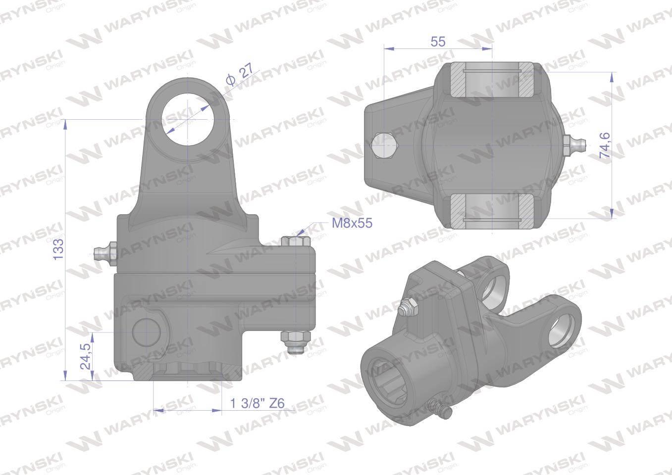 Sprzęgło na kołek wału Seria 3R 1300Nm - 27x75 - 1 3/8 Z6 WARYŃSKI - zdjęcie 3