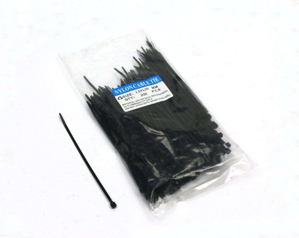 Opaski kablowe 2.5 x 100mm 200 szt w worku czarne odporne na UV