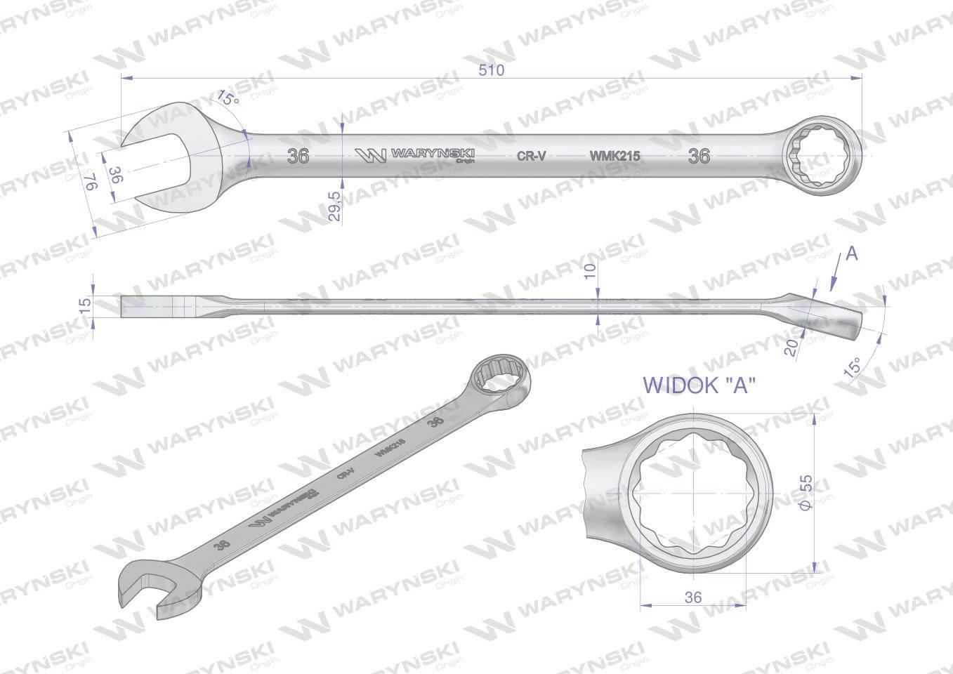 Klucz płaskooczkowy extra długi 36mm dł 510mm standard ASME B107.9M Waryńsk - zdjęcie 3