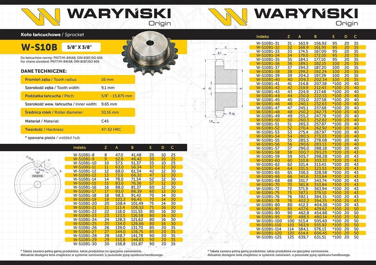 Koło zębate hartowane z kołnierzem 10B-1 (R1 5/8) Z-60 Waryński W-S10B1-60 - zdjęcie 3