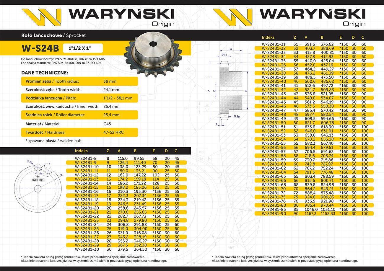 Koło zębate hartowane z kołnierzem 24B-1 (R1 1.1/2) Z-24 Waryński - zdjęcie 3