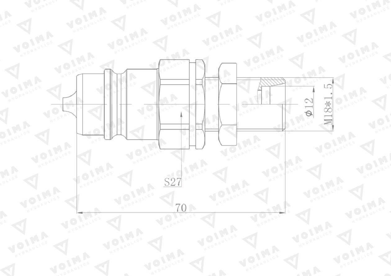 Szybkozłącze hydrauliczne wtyczka EURO M18x1.5 GZ long (9100818LW) VOIMA (o - zdjęcie 3