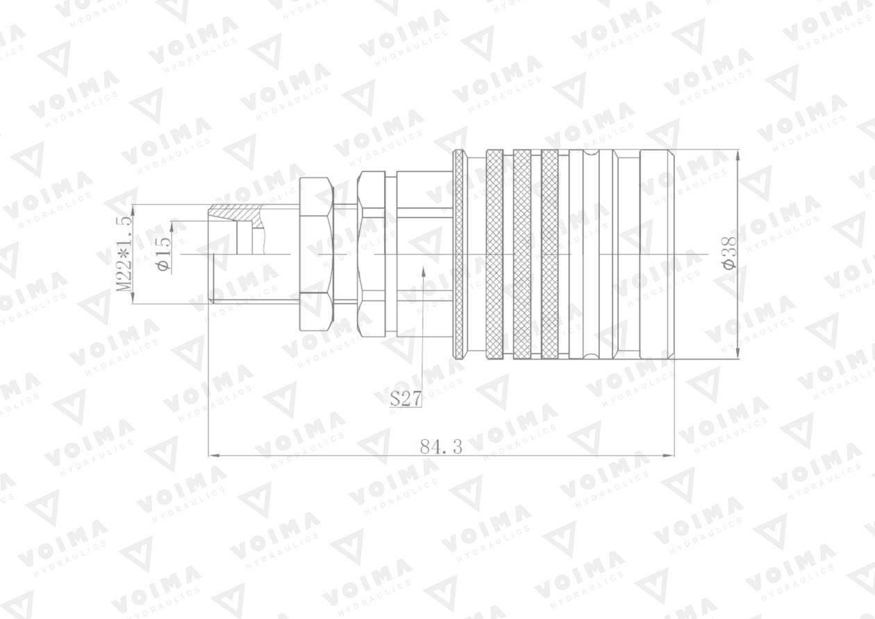 Szybkozłącze hydrauliczne gniazdo EURO M22x1.5 GZ Push-pull long (9100822GL - zdjęcie 3