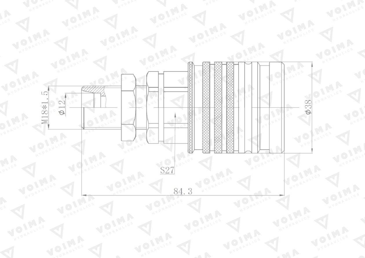 Szybkozłącze hydrauliczne gniazdo EURO M18x1.5 GZ Push-pull long (9100818GL - zdjęcie 3