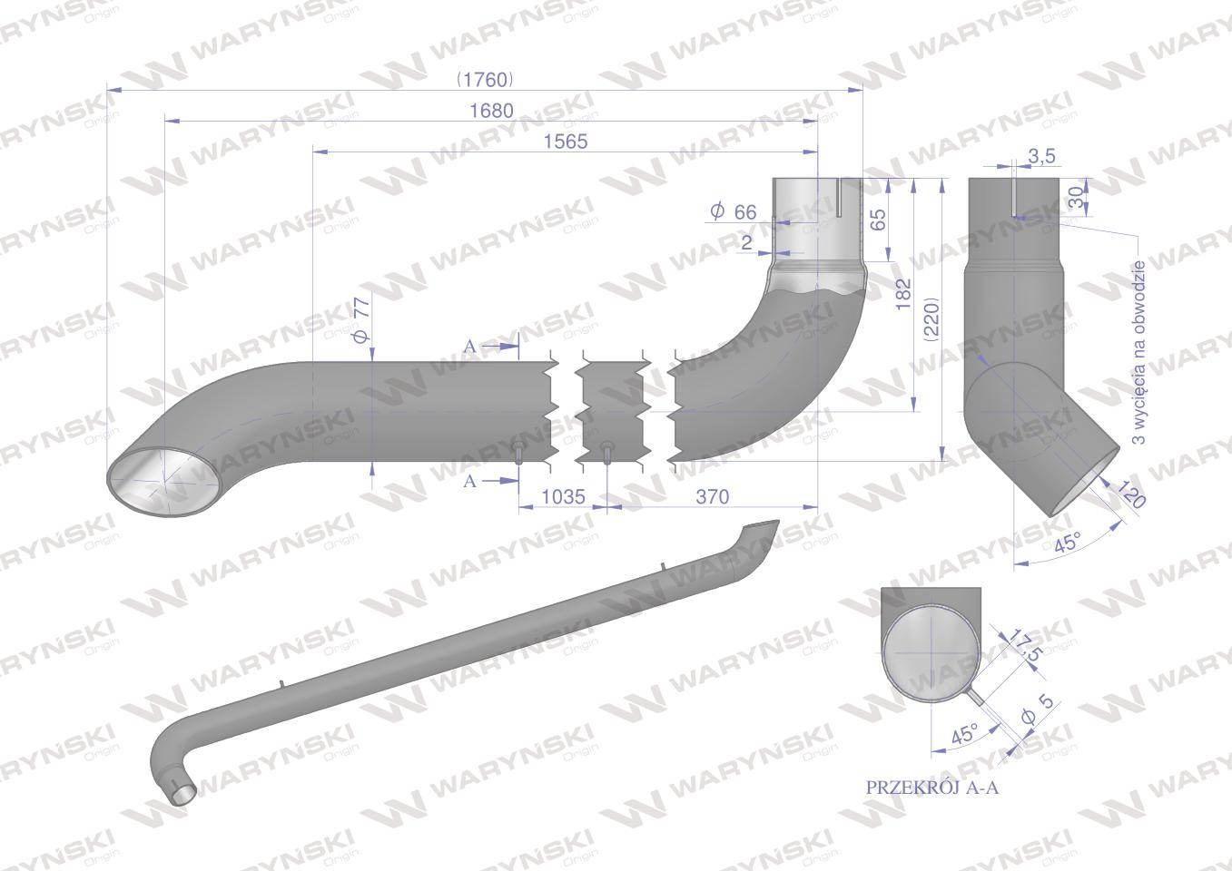 Tłumik rura wylotowa AL116287 John Deere WARYŃSKI AL116287W - zdjęcie 3