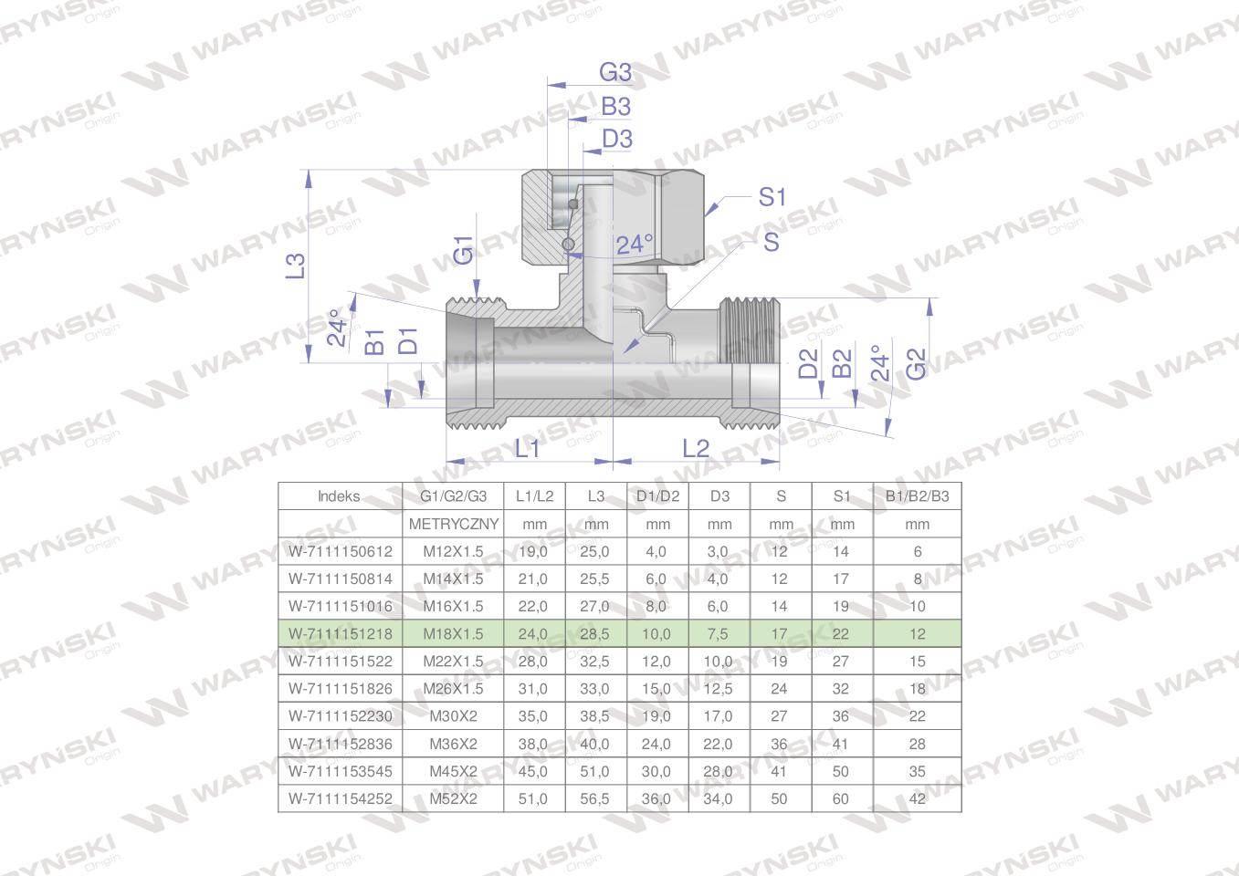Trójnik hydrauliczny symetryczny metryczny BAB M18x1.5 12L (XEVT) Waryński - zdjęcie 3