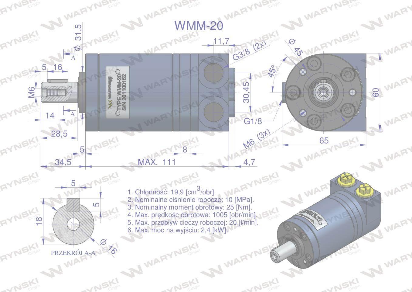 Silnik hydrauliczny orbitalny WMM 20 cm3/obr (100 bar / max.140 bar) Waryńs - zdjęcie 6