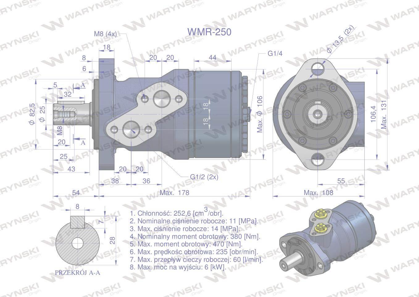 Silnik hydrauliczny orbitalny WMR 250 cm3/obr (110 bar / max.160 bar) Waryń - zdjęcie 6