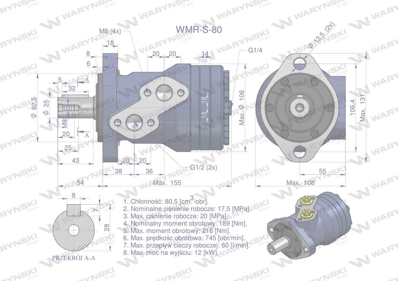 Silnik hydrauliczny orbitalny wzmacniany WMR-S 80 cm3/obr (175 bar / max.22 - zdjęcie 6