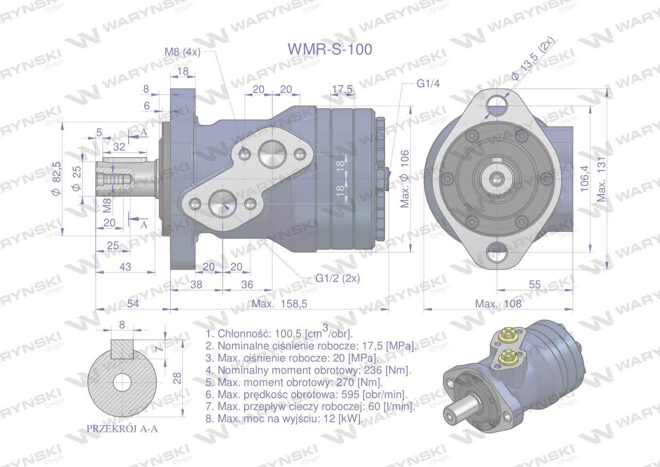 Silnik hydrauliczny orbitalny wzmacniany WMR-S 100 cm3/obr (175 bar / max.2 - zdjęcie 6