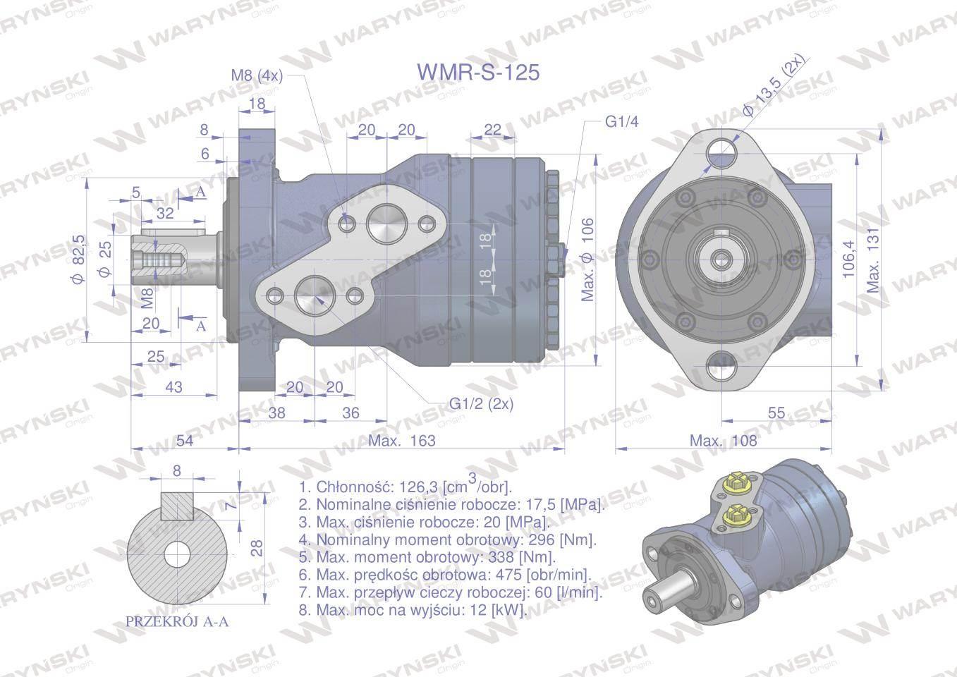 Silnik hydrauliczny orbitalny wzmacniany WMR-S 125 cm3/obr (175 bar / max.2 - zdjęcie 6