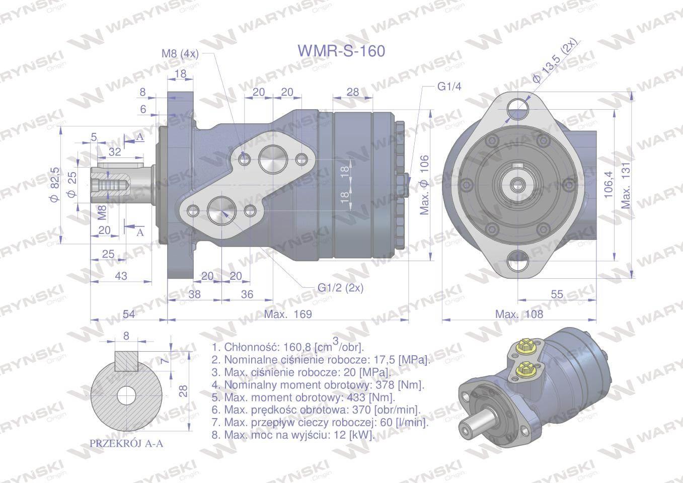 Silnik hydrauliczny orbitalny wzmacniany WMR-S 160 cm3/obr (175 bar / max.2 - zdjęcie 6