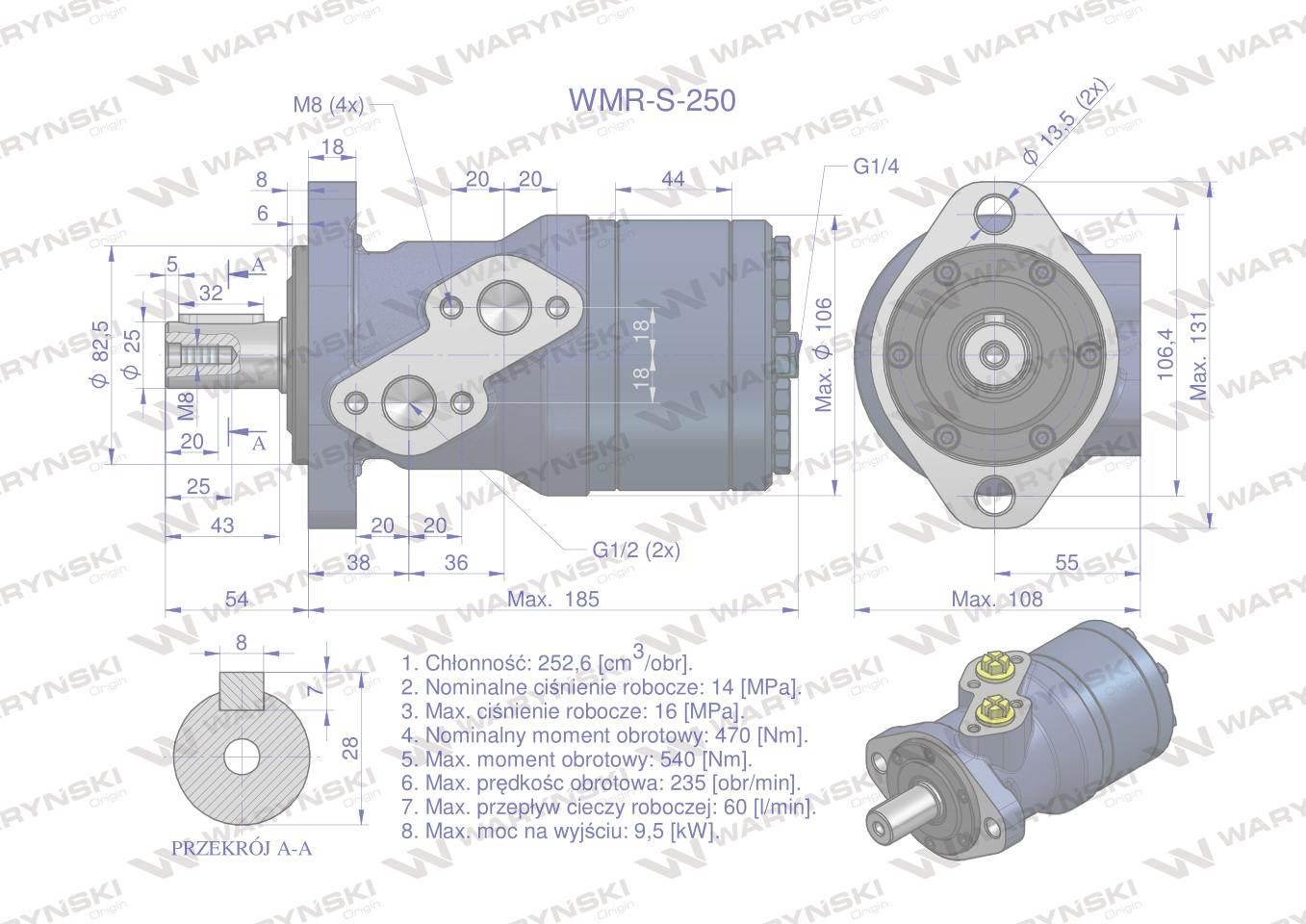 Silnik hydrauliczny orbitalny wzmacniany WMR-S 250 cm3/obr (140 bar / max.1 - zdjęcie 6