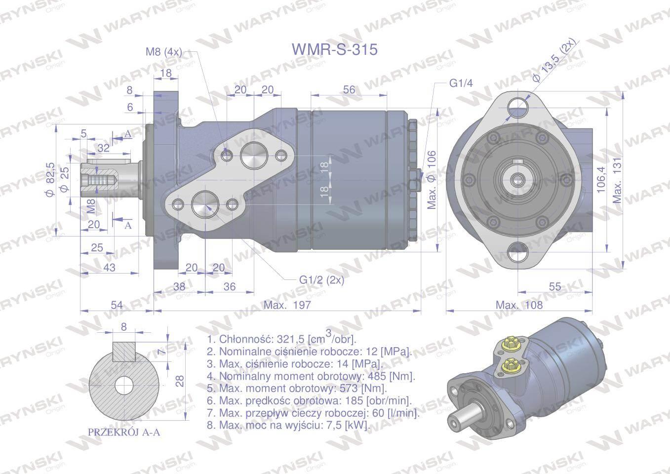 Silnik hydrauliczny orbitalny wzmacniany WMR-S 315 cm3/obr (120 bar / max.1 - zdjęcie 6