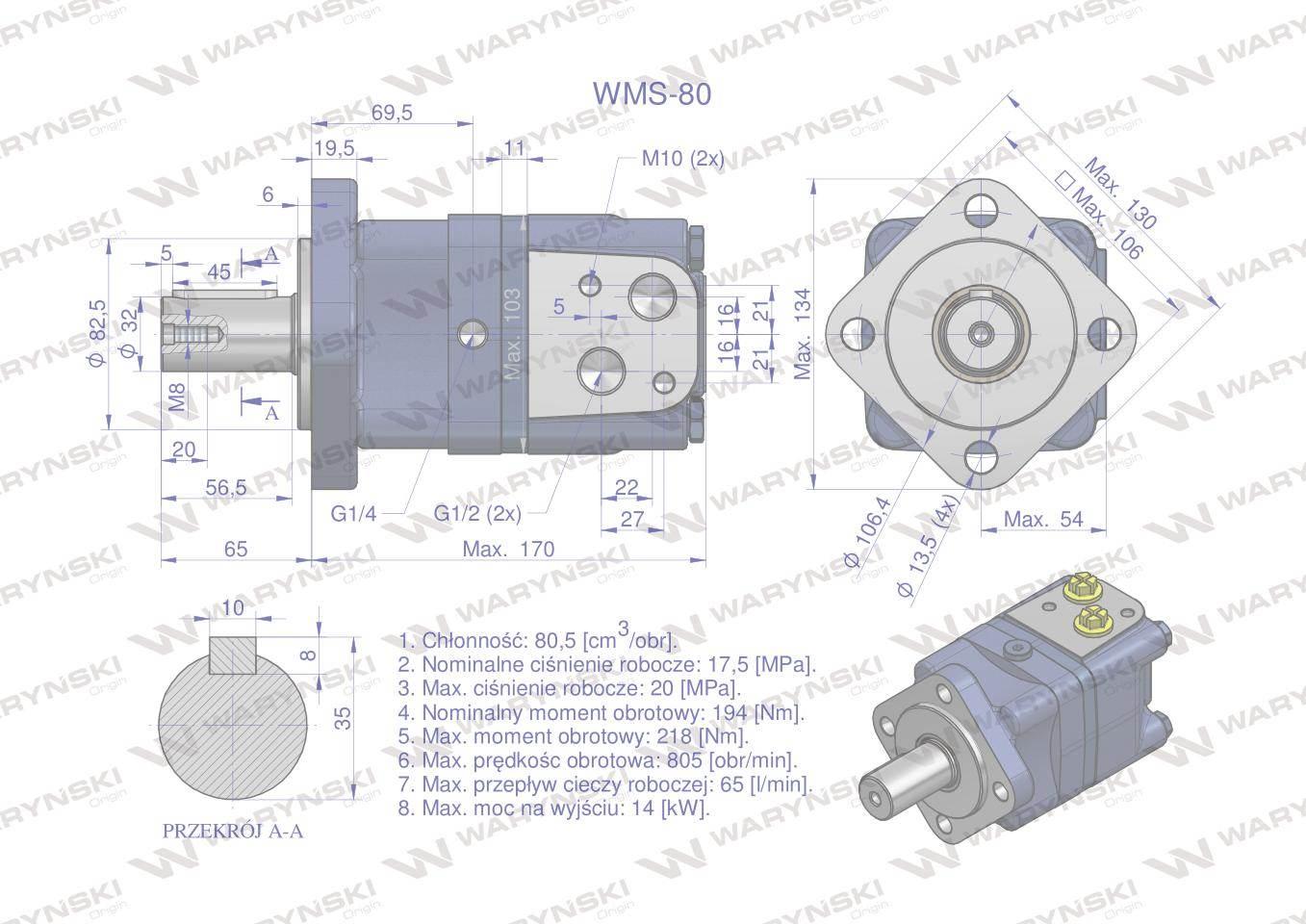 Silnik hydrauliczny orbitalny WMS 80 cm3/obr (175 bar / max.225 bar) Waryńs - zdjęcie 6