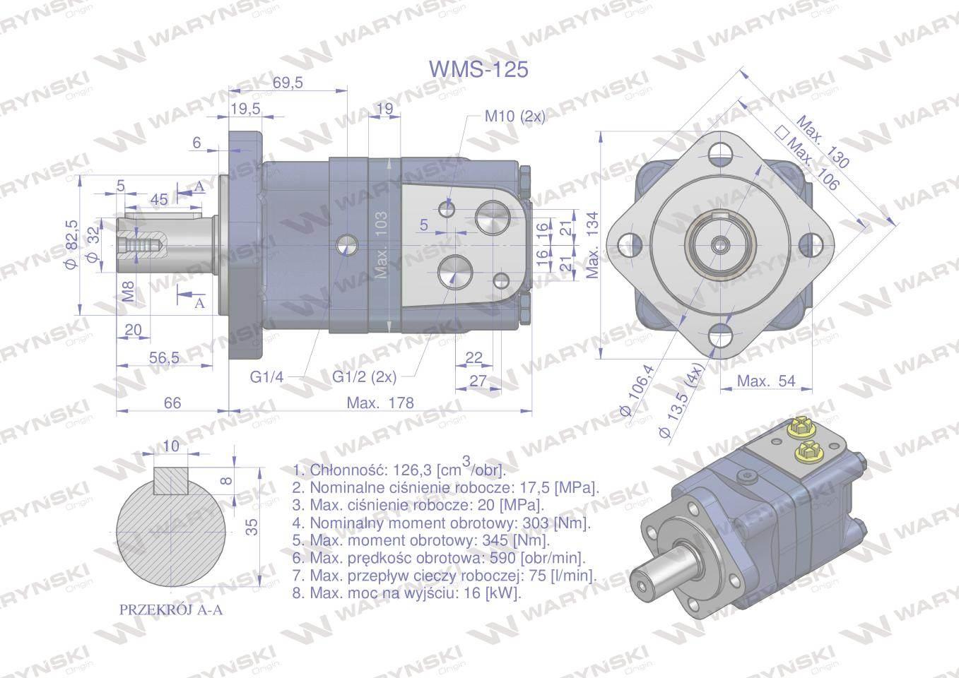 Silnik hydrauliczny orbitalny WMS 125 cm3/obr (175 bar / max.225 bar) Waryń - zdjęcie 6