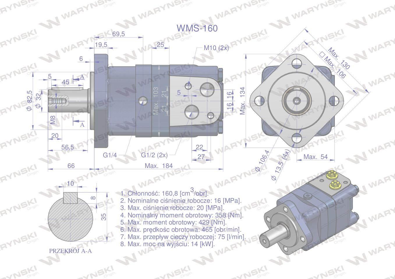 Silnik hydrauliczny orbitalny WMS 160 cm3/obr (160 bar / max.225 bar) Waryń - zdjęcie 6