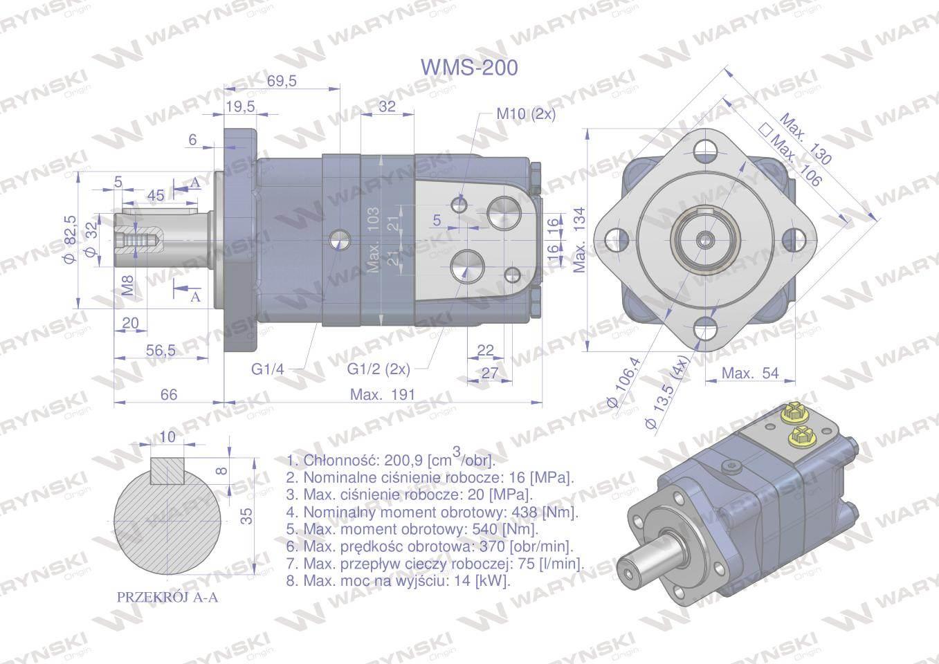 Silnik hydrauliczny orbitalny WMS 200 cm3/obr (160 bar / max.225 bar) Waryń - zdjęcie 6