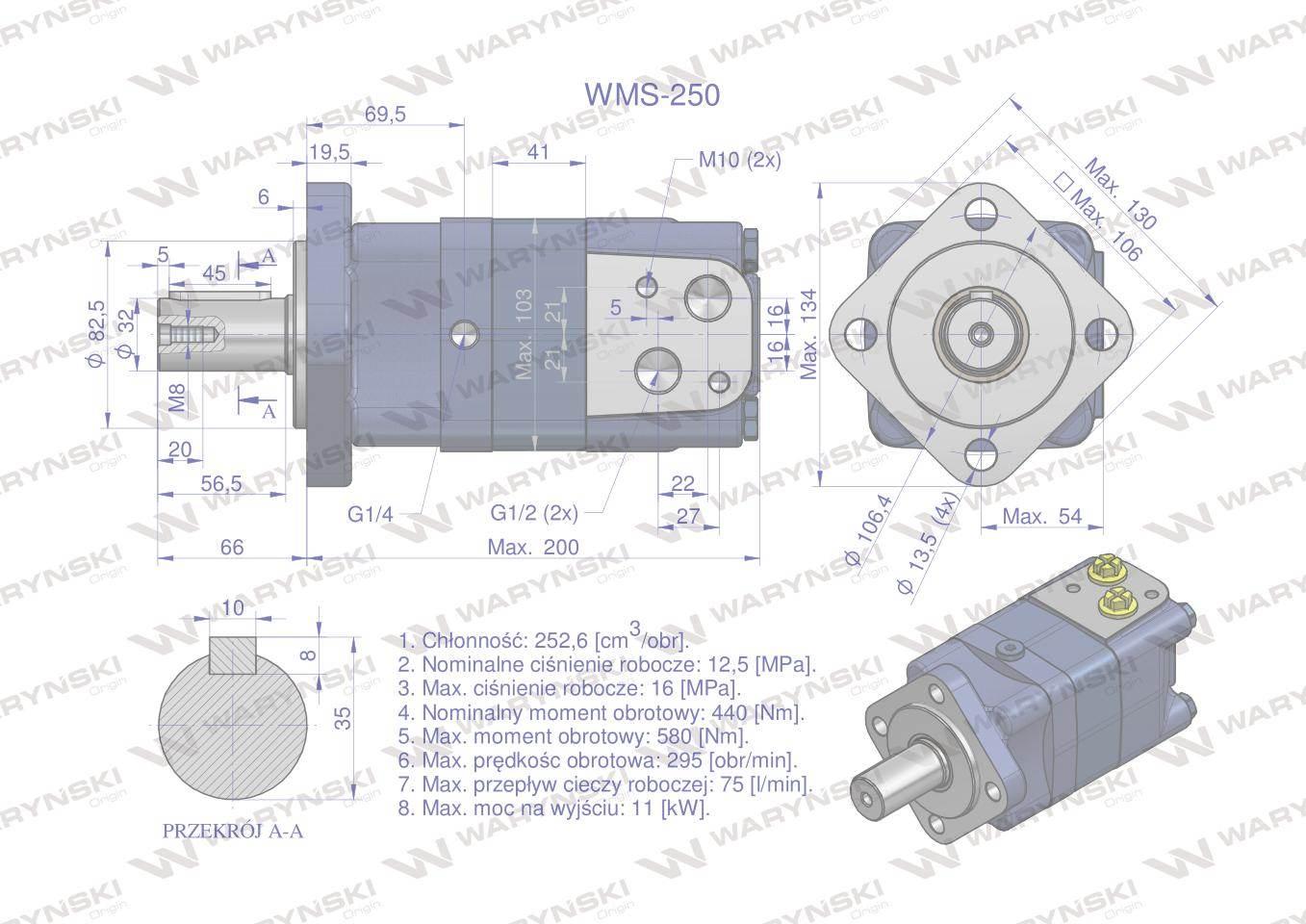 Silnik hydrauliczny orbitalny WMS 250 cm3/obr (125 bar / max.200 bar) Waryń - zdjęcie 6