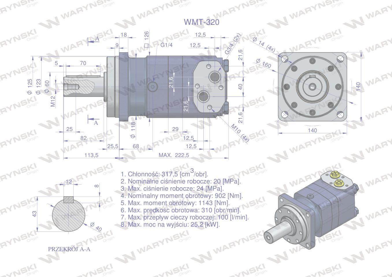 Silnik hydrauliczny orbitalny WMT 320 cm3/obr (200 bar / max.280 bar) Waryń - zdjęcie 2