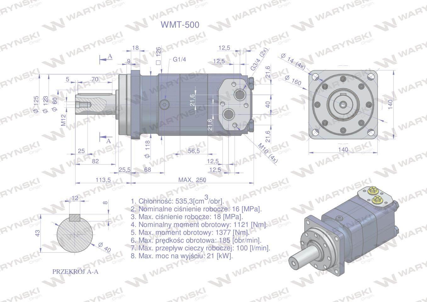 Silnik hydrauliczny orbitalny WMT 500 cm3/obr (160 bar / max.210 bar) Waryń - zdjęcie 6