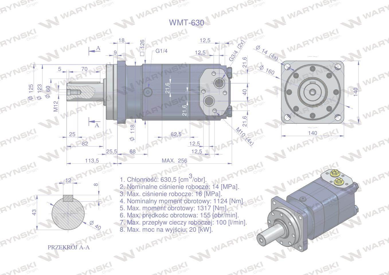 Silnik hydrauliczny orbitalny WMT 630 cm3/obr (140 bar / max.190 bar) Waryń - zdjęcie 6