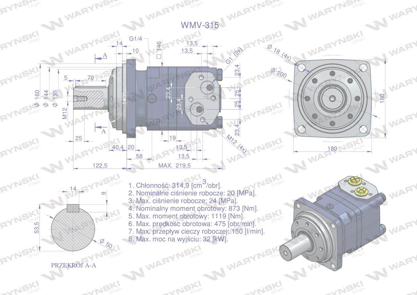 Silnik hydrauliczny orbitalny WMV 315 cm3/obr (200 bar / max.280 bar) Waryń - zdjęcie 5
