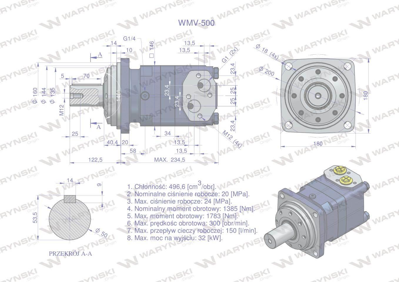 Silnik hydrauliczny orbitalny WMV 500 cm3/obr (200 bar / max.280 bar) Waryń - zdjęcie 5