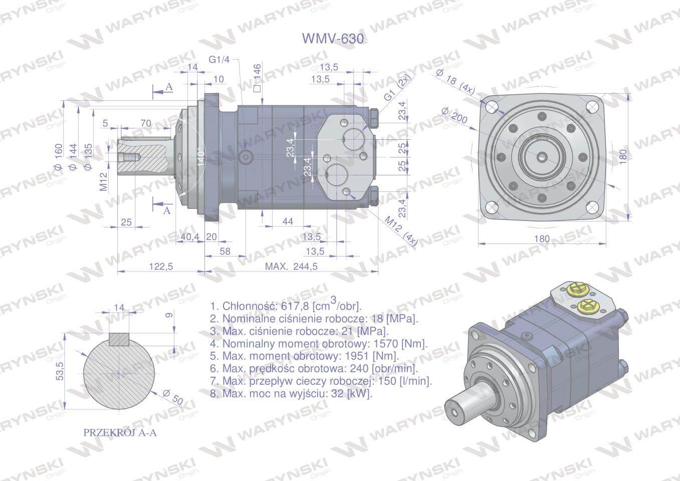 Silnik hydrauliczny orbitalny WMV 630 cm3/obr (180 bar / max.240 bar) Waryń - zdjęcie 5