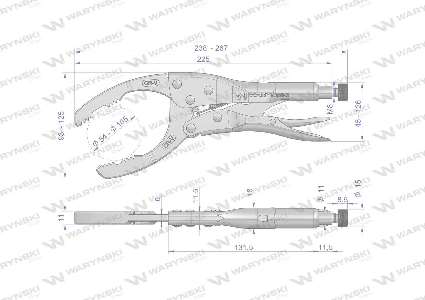 Szczypcoklucz do filtrów ze stali CrV Waryński WMK158 - zdjęcie 2