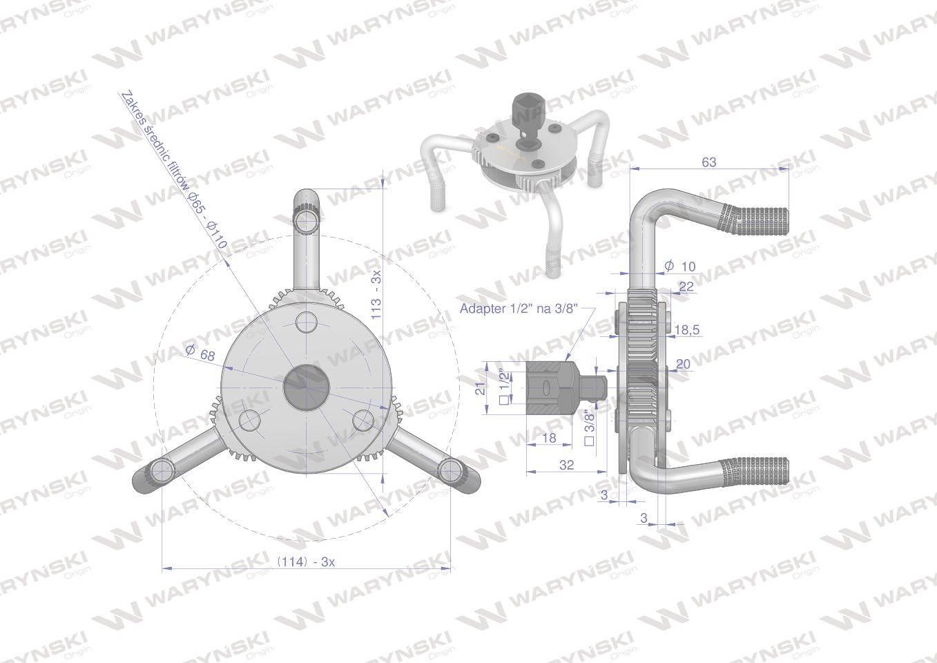 Klucz zębatkowy do filtra oleju 65-110 mm Waryński WMK161 - zdjęcie 3