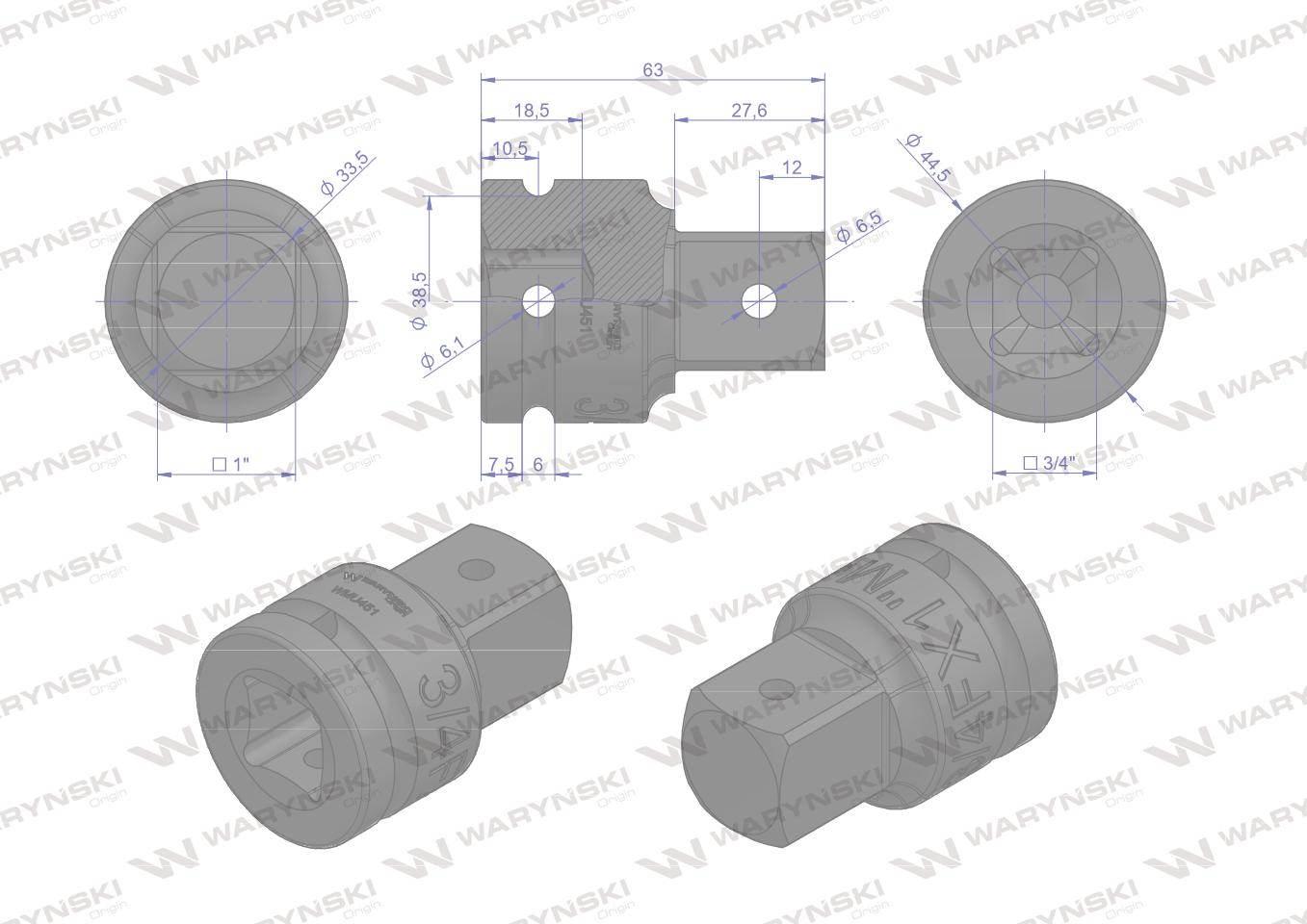 Adapter do kluczy udarowych 3/4 na 1" Waryński WMU451 - zdjęcie 3