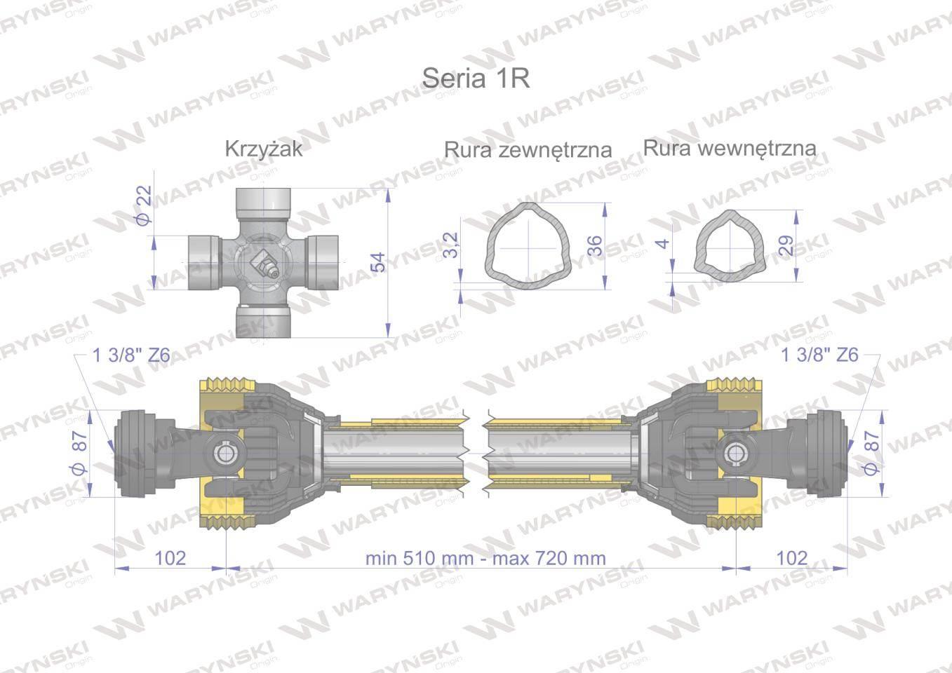 Wał przegubowo-teleskopowy 510-720mm 210Nm 10210 CE 2020 seria 1R WARYŃSKI - zdjęcie 3