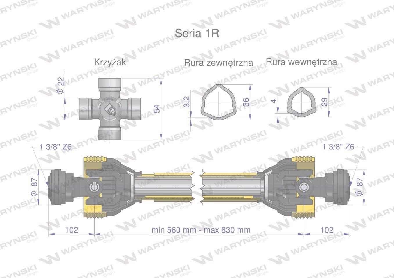 Wał przegubowo-teleskopowy 560-830mm 210Nm 10220 CE 2020 seria 1R WARYŃSKI - zdjęcie 3