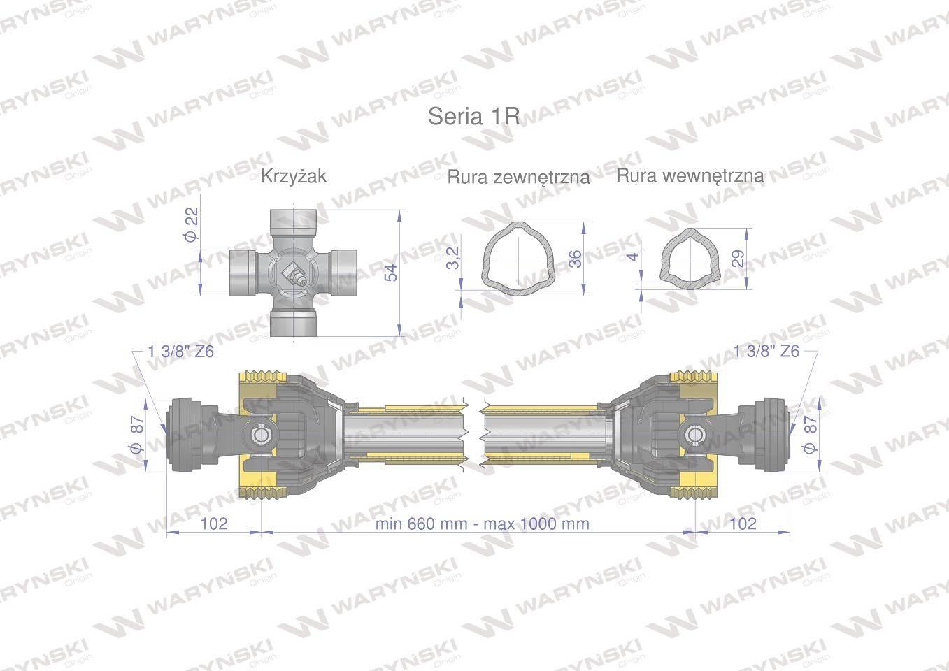 Wał przegubowo-teleskopowy 660-1000mm 210Nm 10230 CE 2020 seria 1R WARYŃSKI - zdjęcie 3
