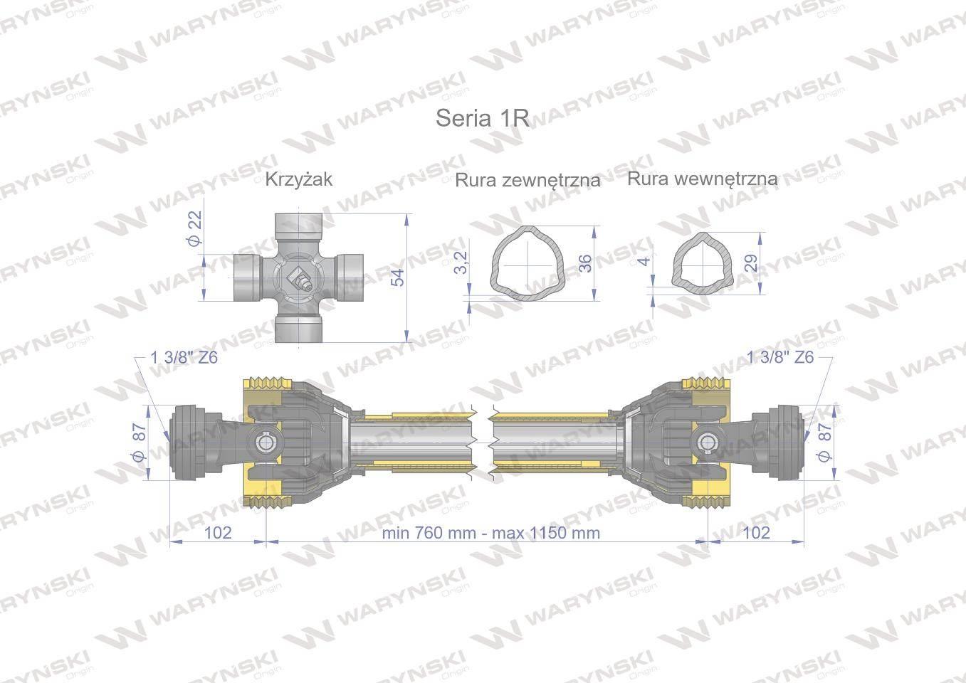 Wał przegubowo-teleskopowy 760-1150mm 210Nm 10240 CE 2020 seria 1R WARYŃSKI - zdjęcie 3