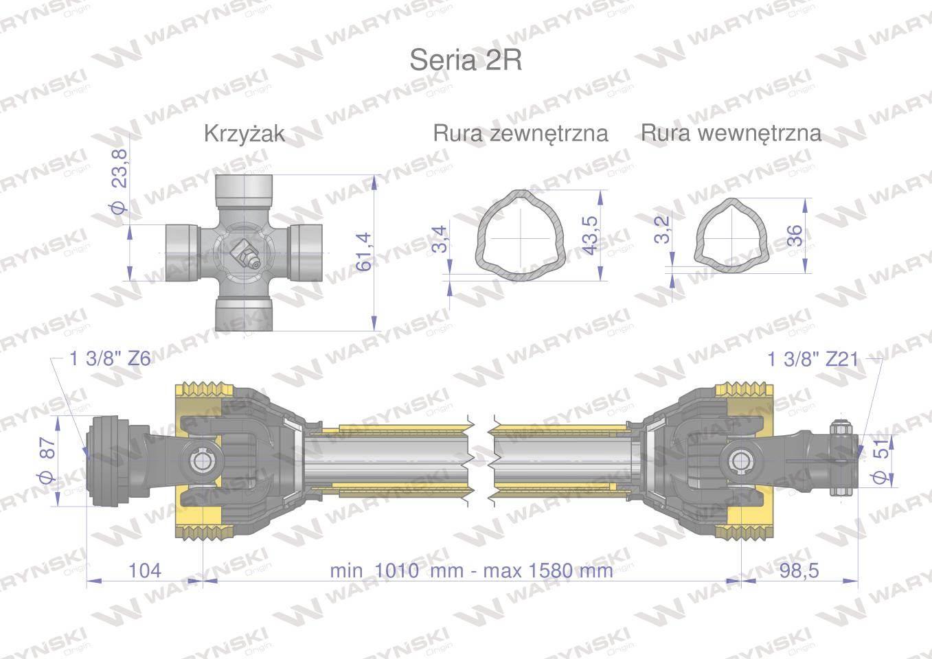 Wał przegubowo-teleskopowy 1010-1580mm 270Nm widłak Z21 skręcany na śrubę 4 - zdjęcie 2