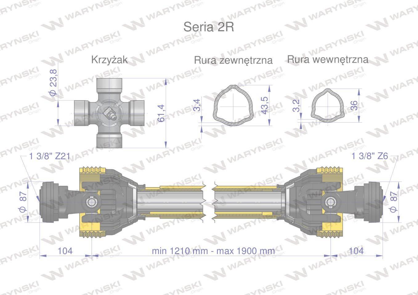 Wał przegubowo-teleskopowy 1210-1900mm 270Nm widłak Z21 od ciągnika CE 2020 - zdjęcie 3