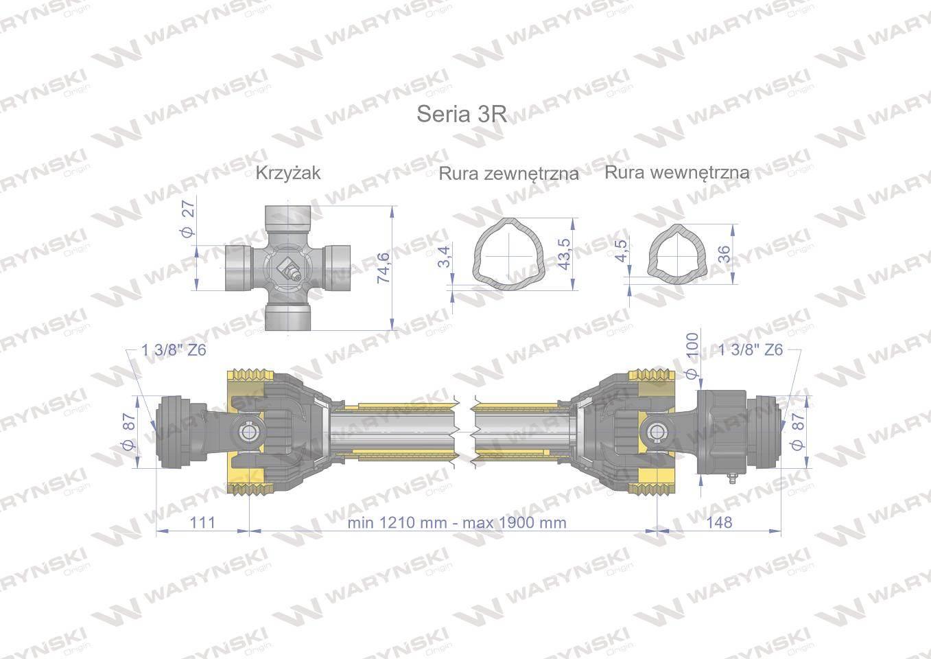 Wał przegubowo-teleskopowy 1210-1900mm 460Nm sprzęgło jednokierunkowe CE 20 - zdjęcie 3